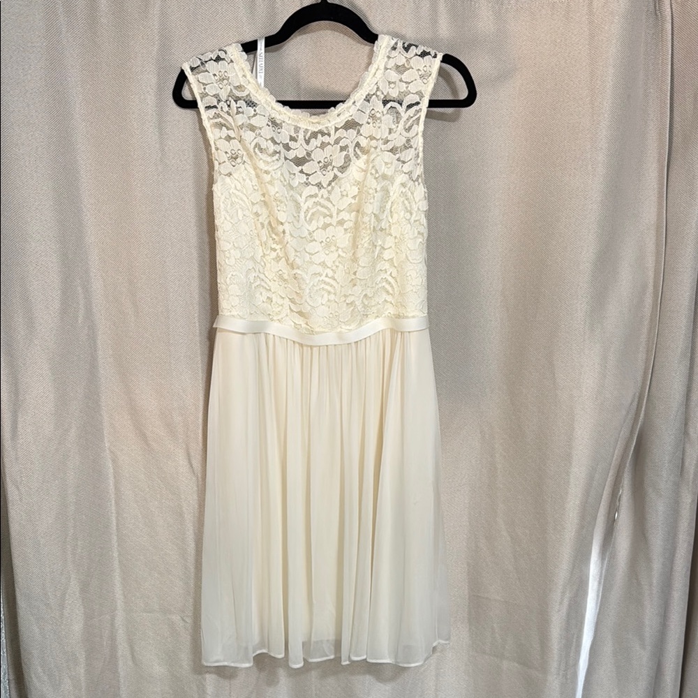 David's Bridal Cream Lace Mini Dress